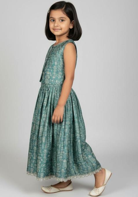 Blue Printed Cotton Lehenga Set For Girls — view on Indya