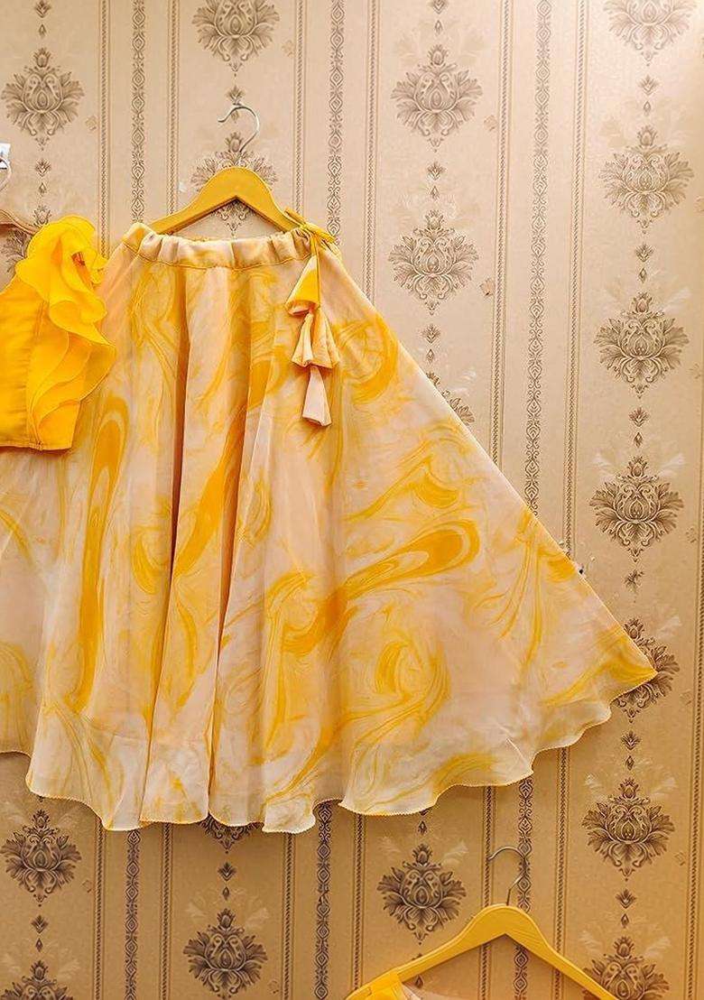 Yellow Solid Georgette Lehenga Set For Girls - Indya