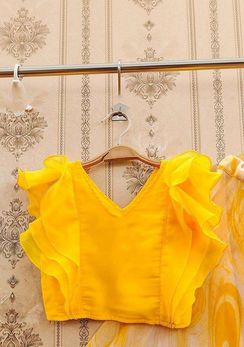 Yellow Solid Georgette Lehenga Set For Girls - Indya