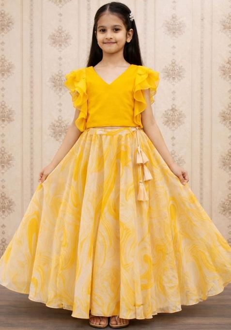 Yellow Solid Georgette Lehenga Set For Girls — view on Indya