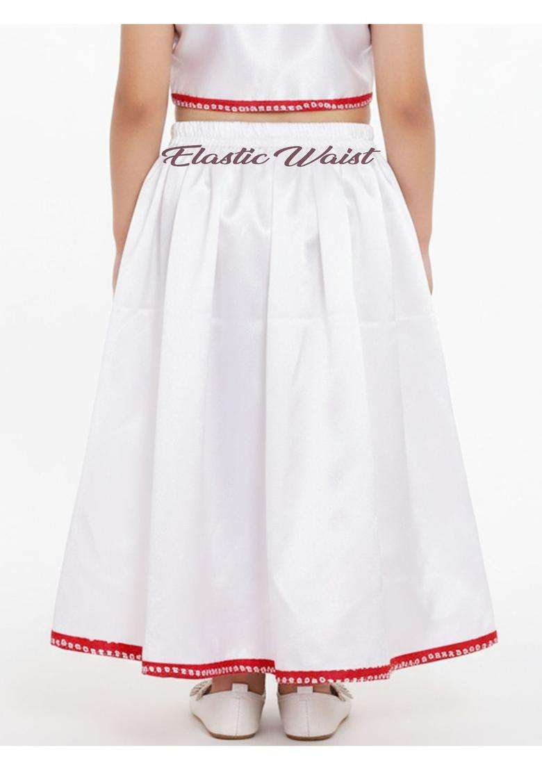 White Solid Satin Lehenga Set For Girls - Indya