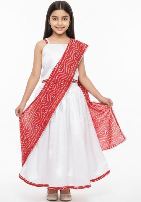 White Solid Satin Lehenga Set For Girls — view on Indya