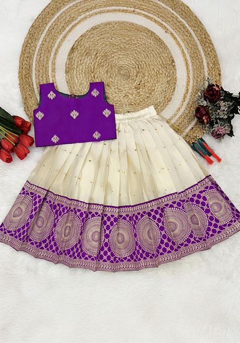 Purple Woven Design Cotton Lehenga Set For Girls — view on Indya