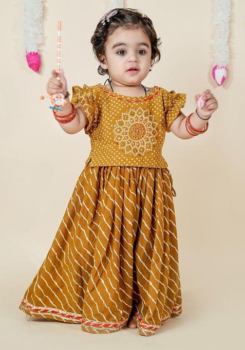 Yellow Embellished Cotton Lehenga Set For Girls — view on Indya