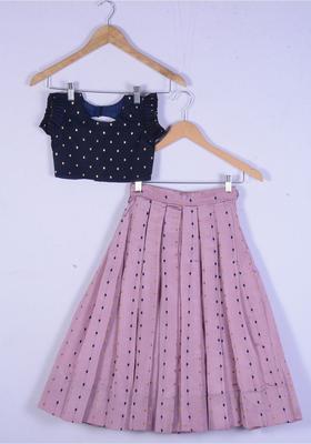Blue Woven Design Cotton Lehenga Set For Girls