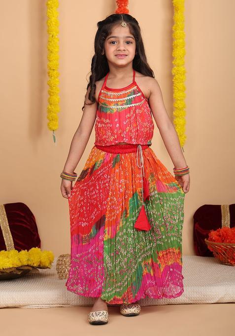 Red Printed Cotton Lehenga Set For Girls — view on Indya