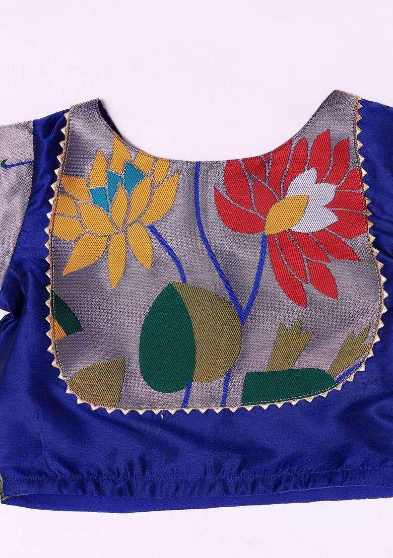 Blue Woven Design Silk Lehenga Set For Girls - Indya