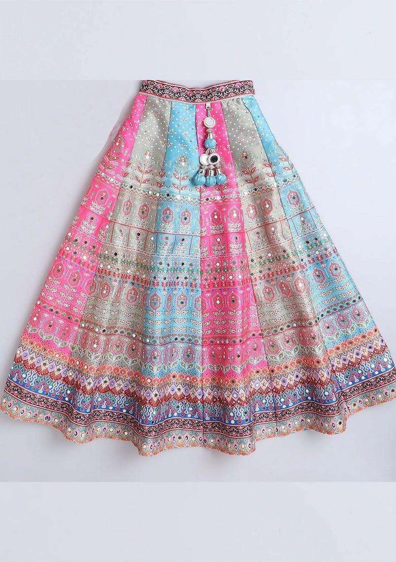 Pink Embellished Silk Lehenga Set For Girls - Indya