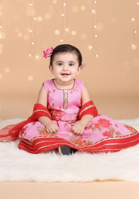 Pink Printed Cotton Lehenga Set For Girls — view on Indya