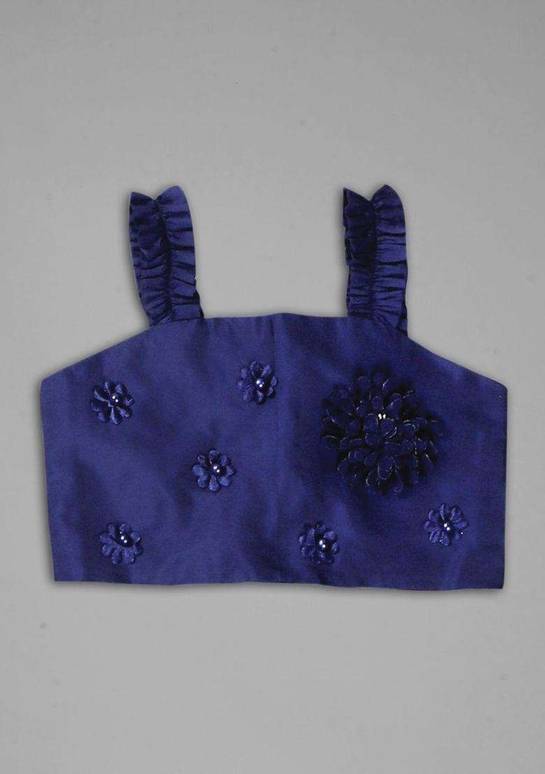 Blue Embellished Silk Lehenga Set For Girls - Indya