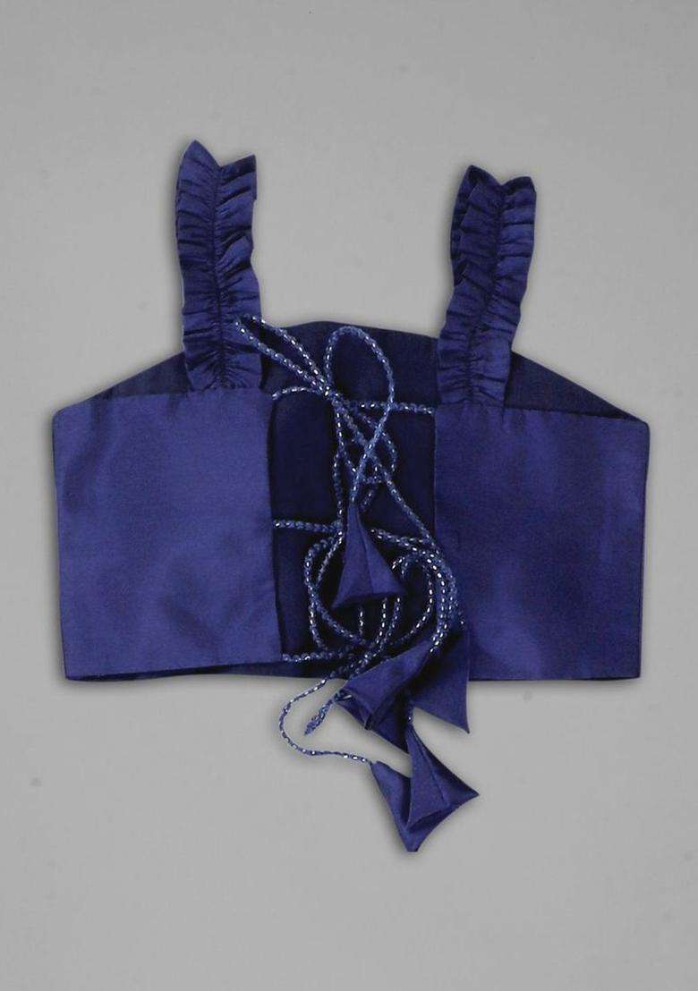 Blue Embellished Silk Lehenga Set For Girls - Indya