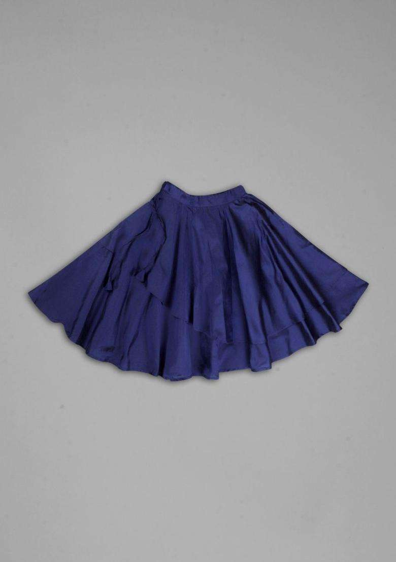 Blue Embellished Silk Lehenga Set For Girls - Indya
