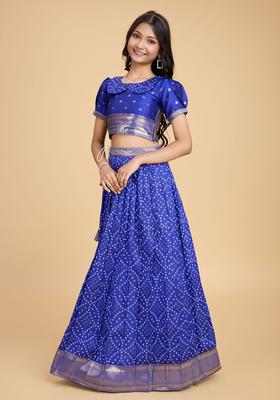 Purple Woven Design Silk Lehenga Set For Girls