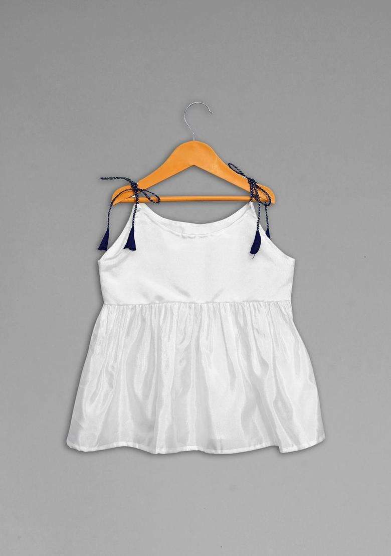 White Solid Silk Lehenga Set For Girls - Indya