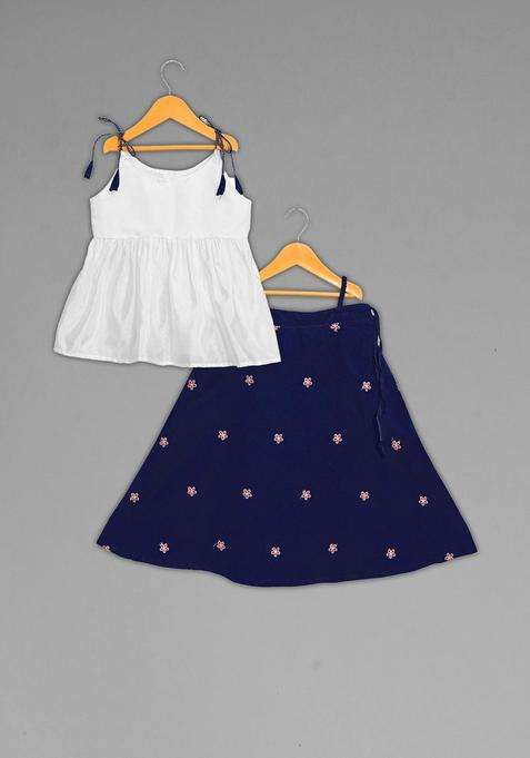 White Solid Silk Lehenga Set For Girls