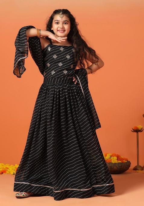 Black Printed Georgette Lehenga Set For Girls — view on Indya