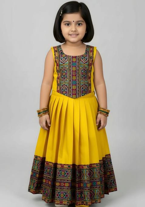 Yellow Embellished Cotton Lehenga Set For Girls — view on Indya