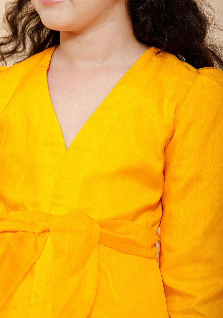 Yellow Solid Cotton Lehenga Set For Girls - Indya