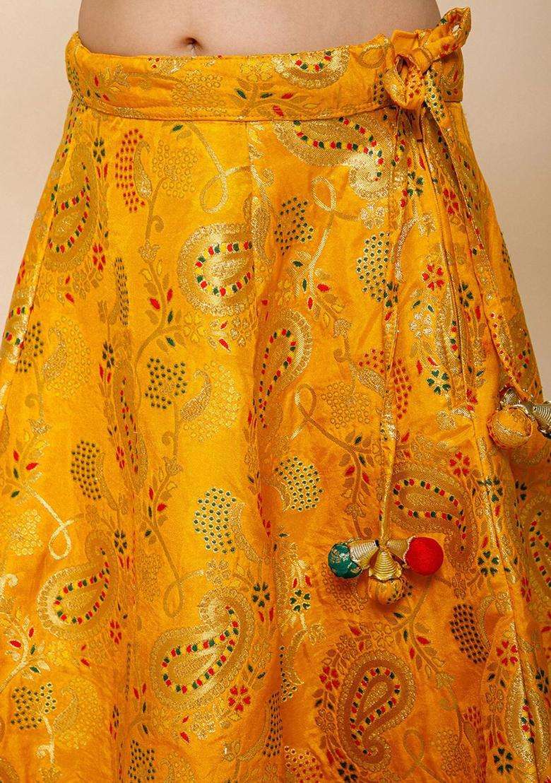 Yellow Solid Cotton Lehenga Set For Girls - Indya