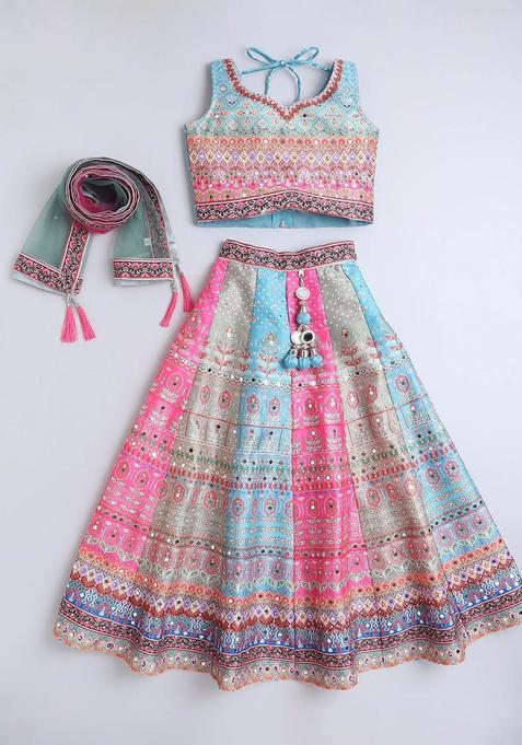Pink Embellished Silk Lehenga Set For Girls — view on Indya