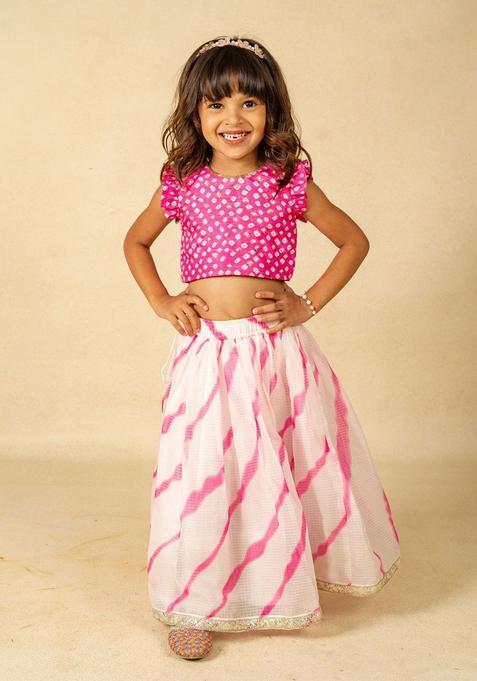 White Printed Cotton Lehenga Set For Girls — view on Indya
