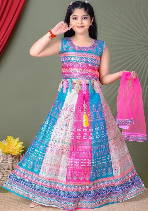 Multi Embellished Silk Lehenga Set For Girls — view on Indya