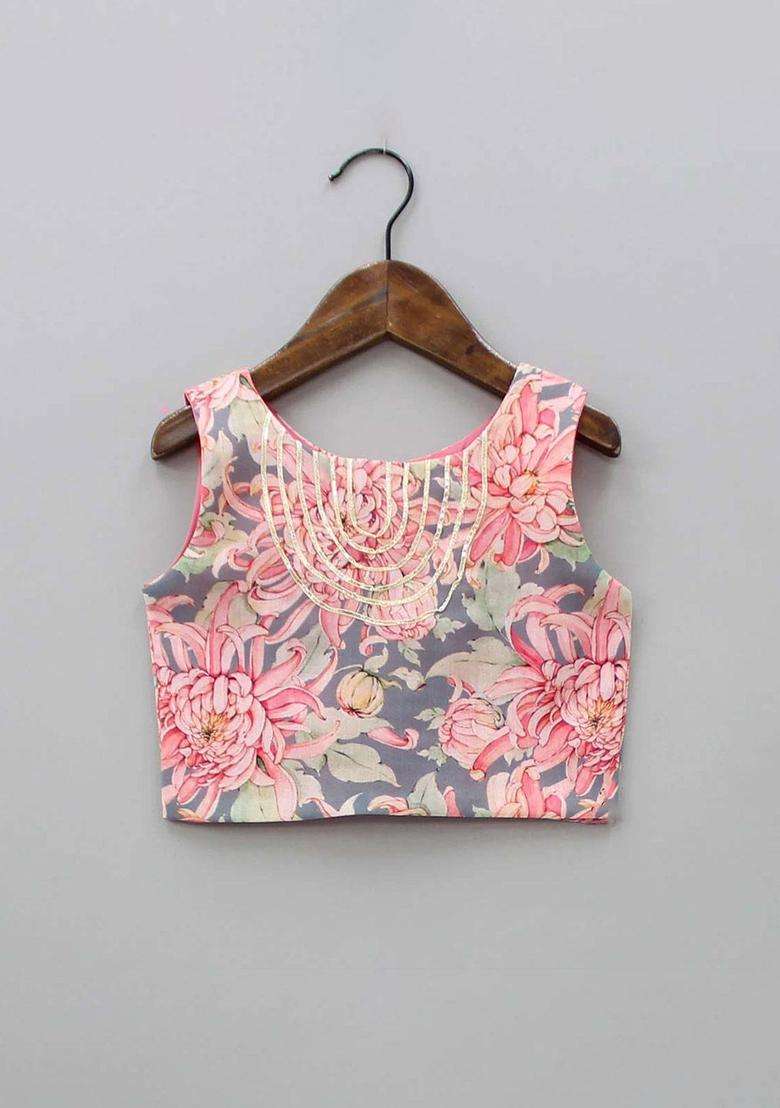 Peach Solid Silk Lehenga Set For Girls - Indya
