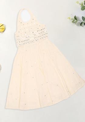 White Embroidered Cotton Lehenga Set For Girls