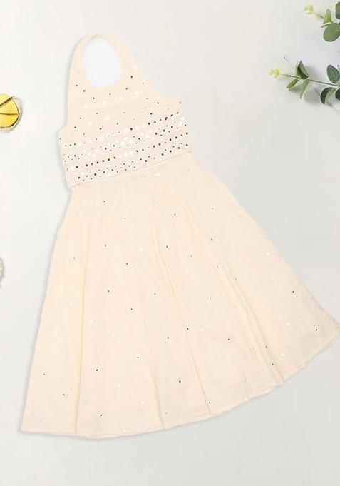 White Embroidered Cotton Lehenga Set For Girls — view on Indya