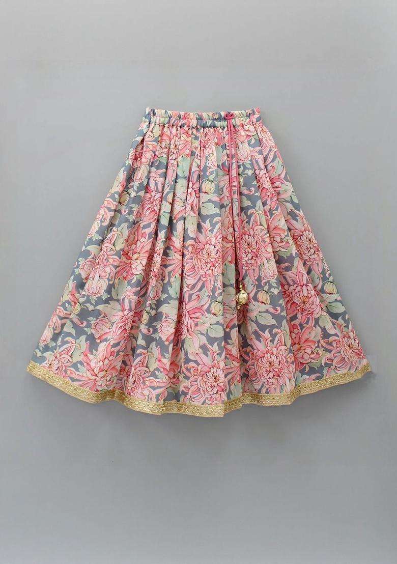 Multi Printed Polyester Lehenga Set For Girls - Indya