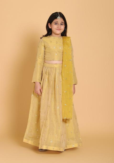 Gold Woven Design Silk Lehenga Set For Girls — view on Indya