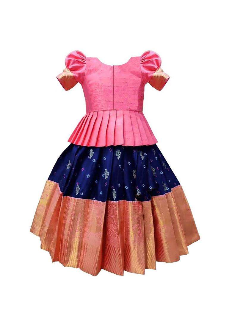 Pink Embroidered Polyester Lehenga Set For Girls - Indya