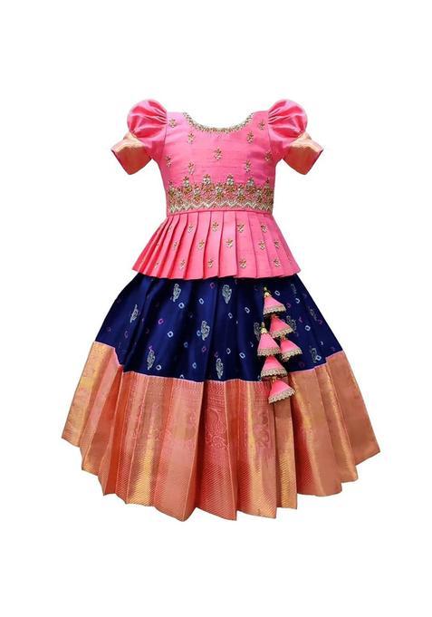 Pink Embroidered Polyester Lehenga Set For Girls — view on Indya