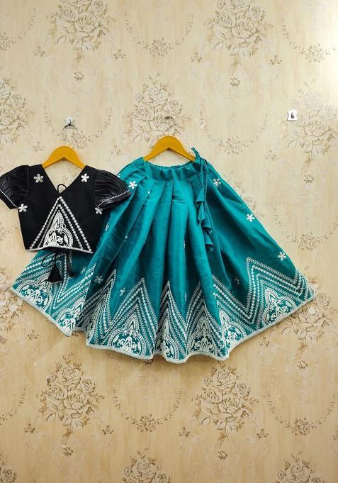 Multi Embroidered Silk Lehenga Set For Girls — view on Indya