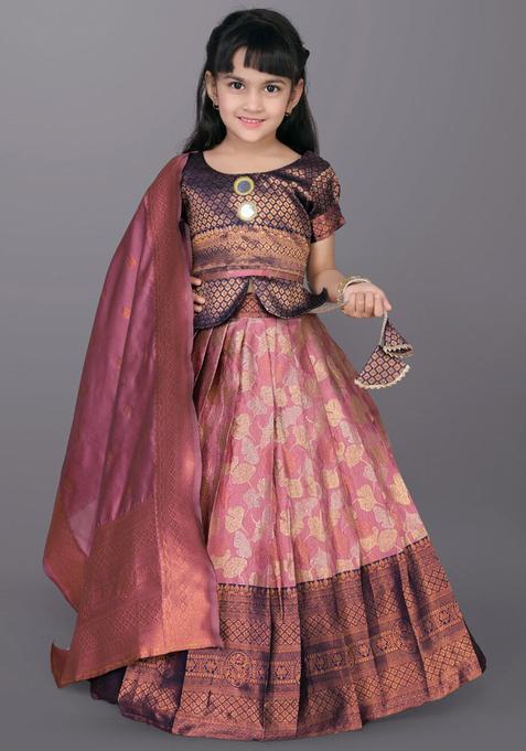 Pink Woven Design Polyester Lehenga Set For Girls — view on Indya
