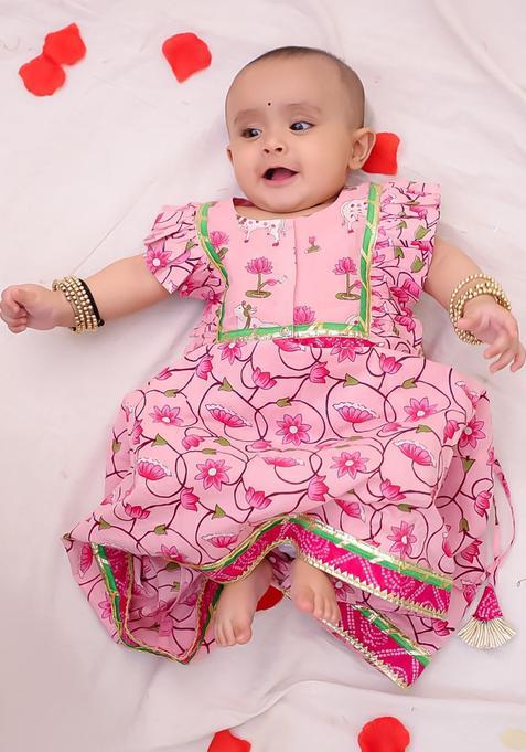 Pink Printed Cotton Lehenga Set For Girls — view on Indya