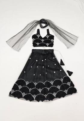 Black Embellished Net Lehenga Set For Girls