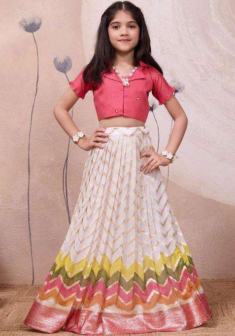 Multi Solid Silk Lehenga Set For Girls