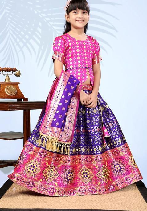 Multi Embellished Silk Lehenga Set For Girls — view on Indya