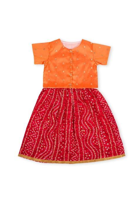 Pink Solid Cotton Lehenga Set For Girls — view on Indya