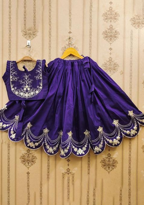 Blue Dyed Silk Lehenga Set For Girls — view on Indya