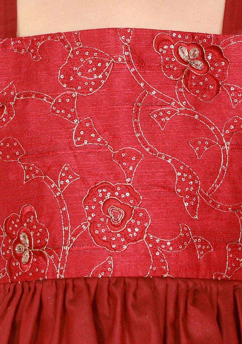 Maroon Embroidered Viscose Lehenga Set For Girls - Indya