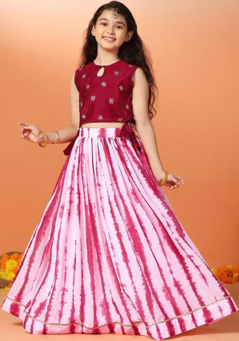 Maroon Embellished Silk Lehenga Set For Girls — view on Indya