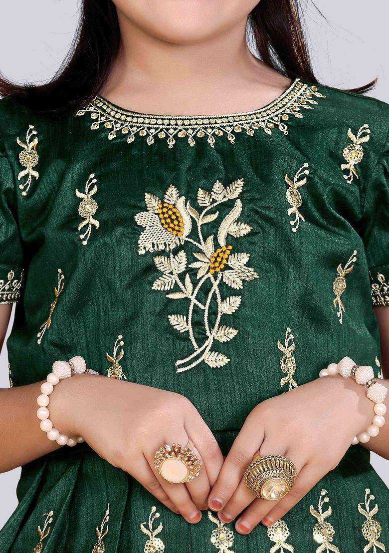Yellow Embroidered Polyester Lehenga Set For Girls - Indya