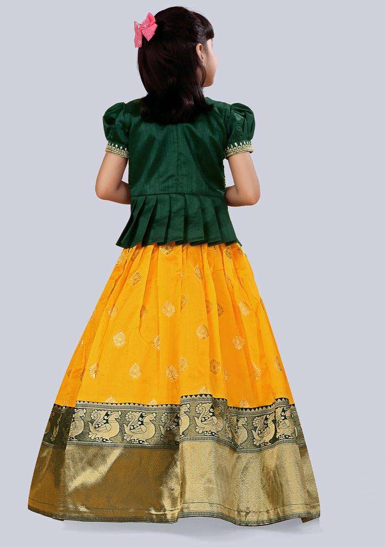 Yellow Embroidered Polyester Lehenga Set For Girls - Indya