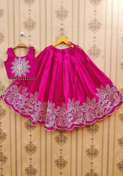 Pink Embroidered Silk Lehenga Set For Girls — view on Indya