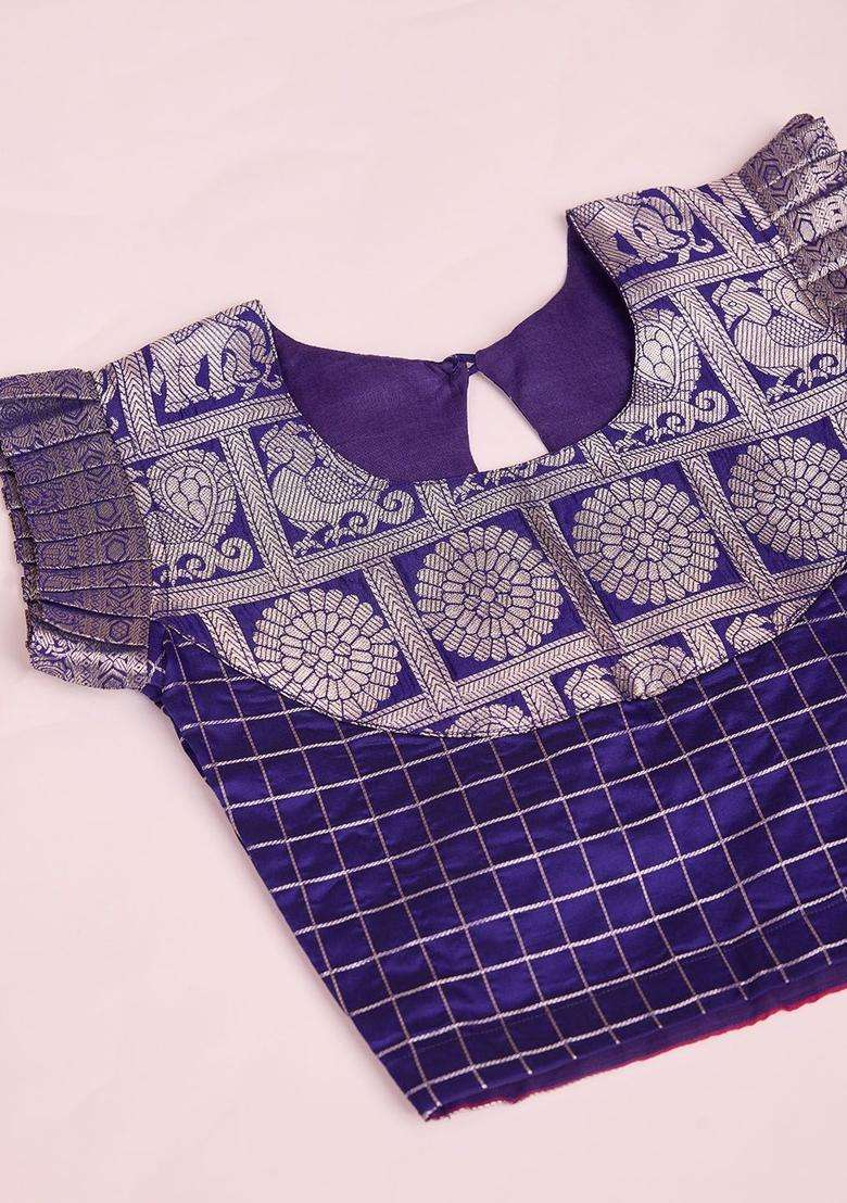 Purple Woven Design Silk Lehenga Set For Girls - Indya