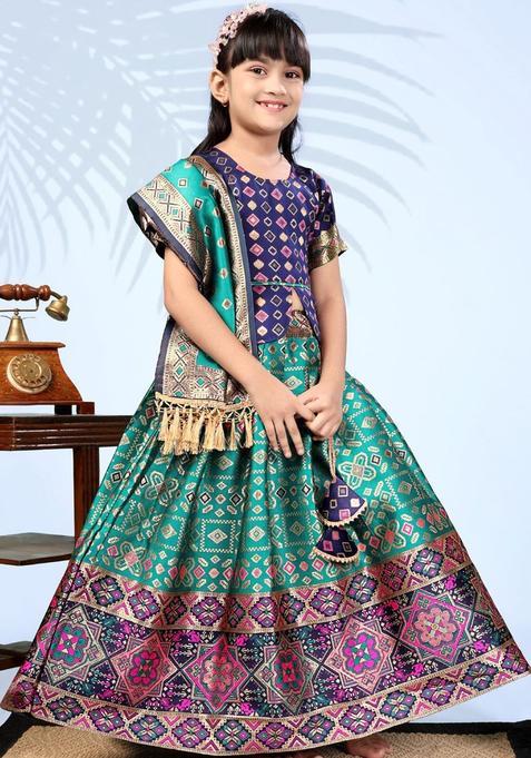 Multi Woven Design Silk Lehenga Set For Girls — view on Indya