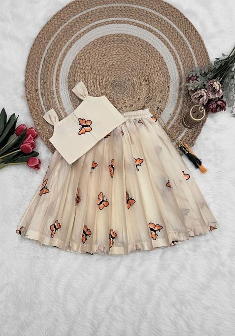 White Embroidered Silk Lehenga Set For Girls — view on Indya
