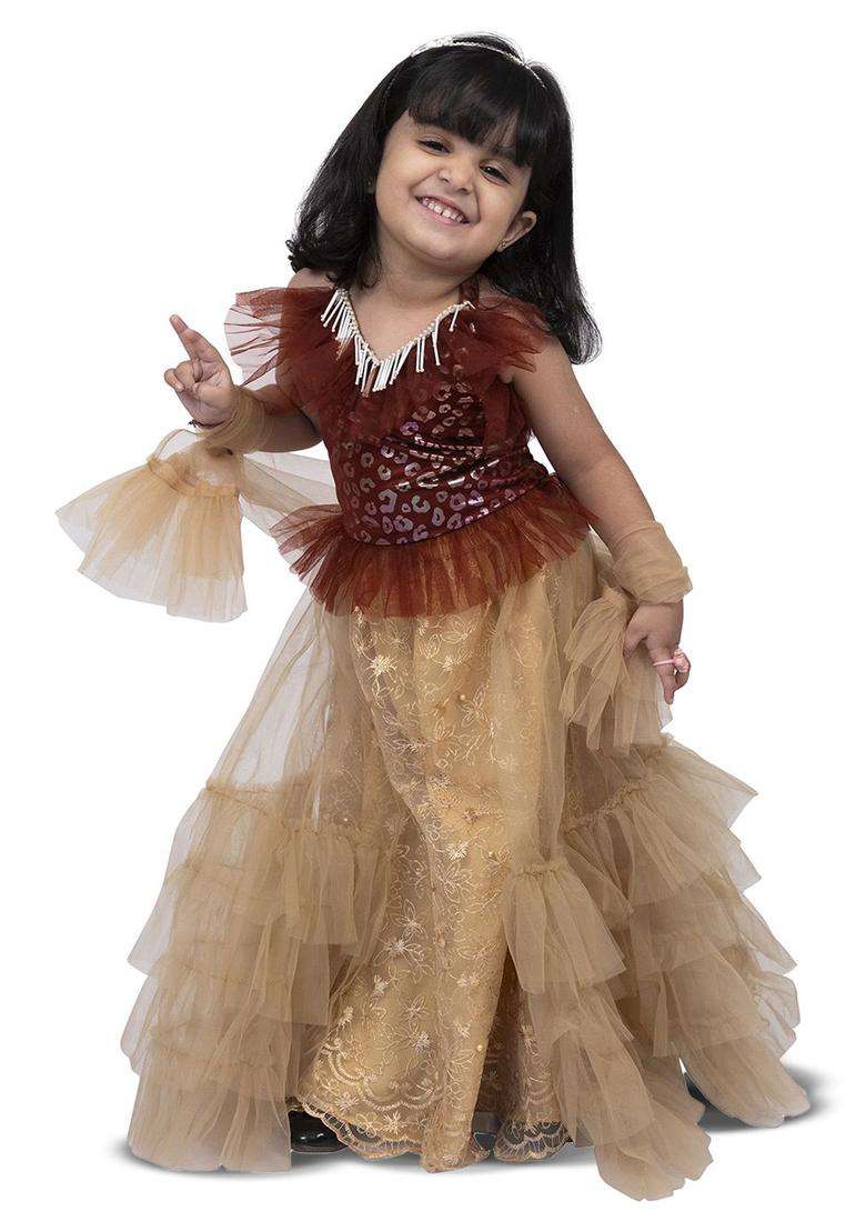 Maroon Embellished Polyester Lehenga Set For Girls - Indya